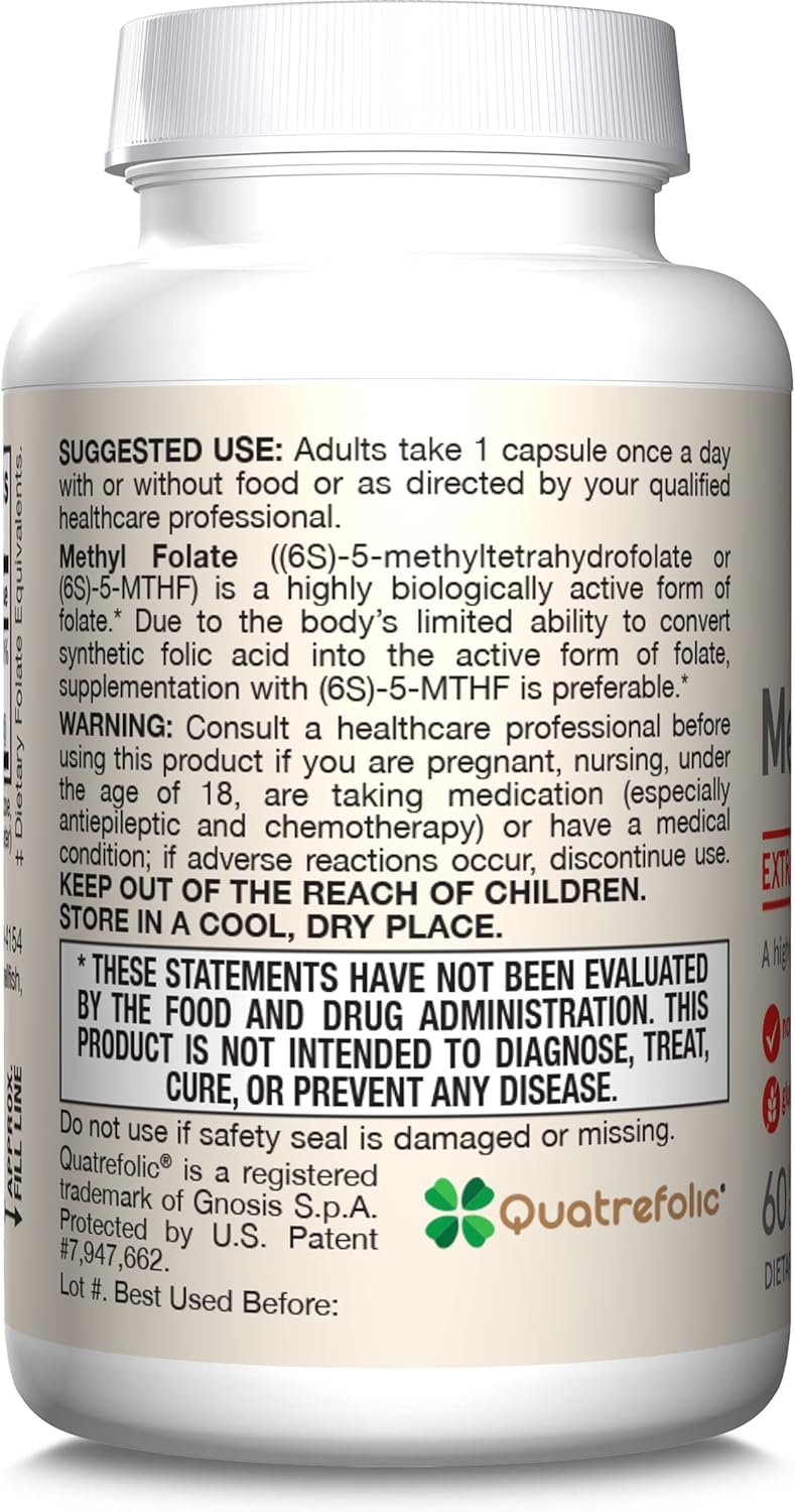 Jarrow Formulas Methyl Folate 400 mcg - Extra Strength Dietary Supplement for Heart and Brain Health - 60 Capsules