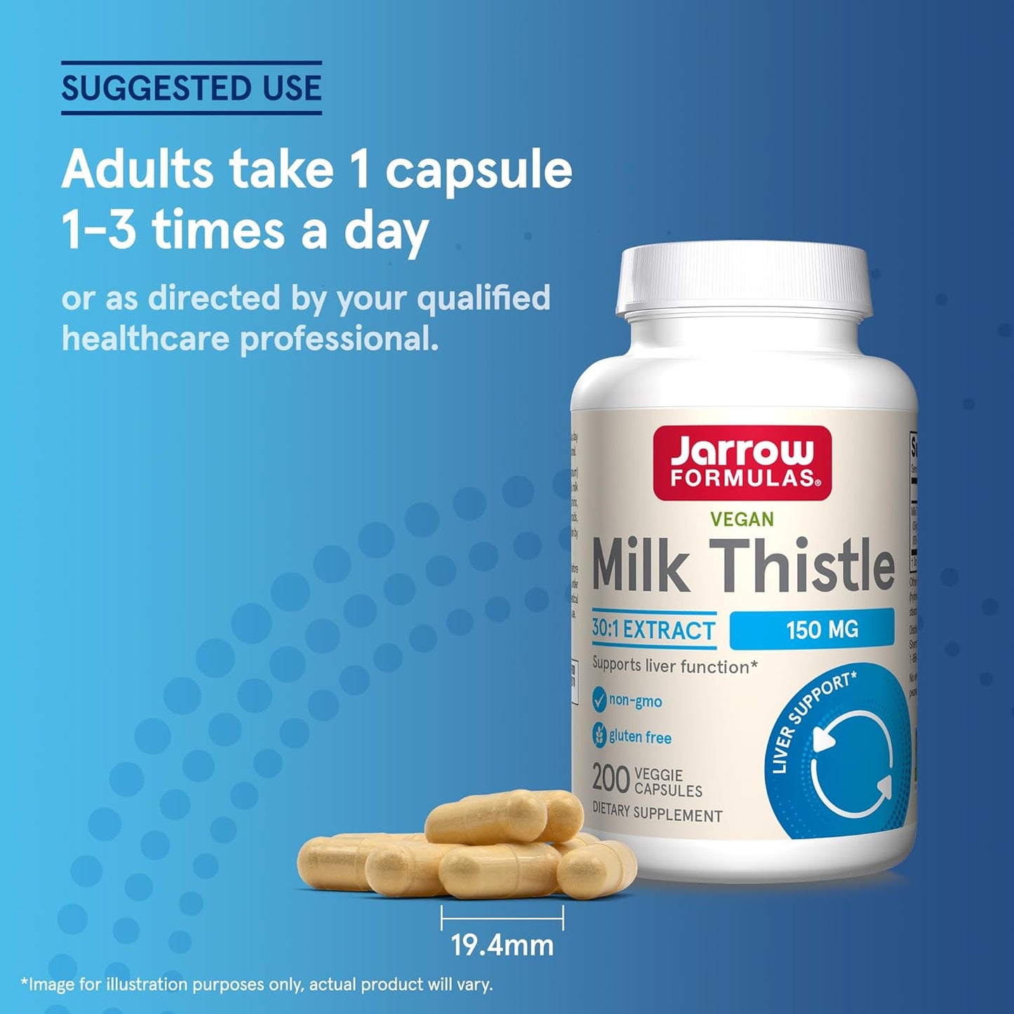 Jarrow Formulas Milk Thistle 150mg Extract Capsules for Liver Support, 200 Veggie Caps, 30:1 Silymarin, 66-200 Day Supply