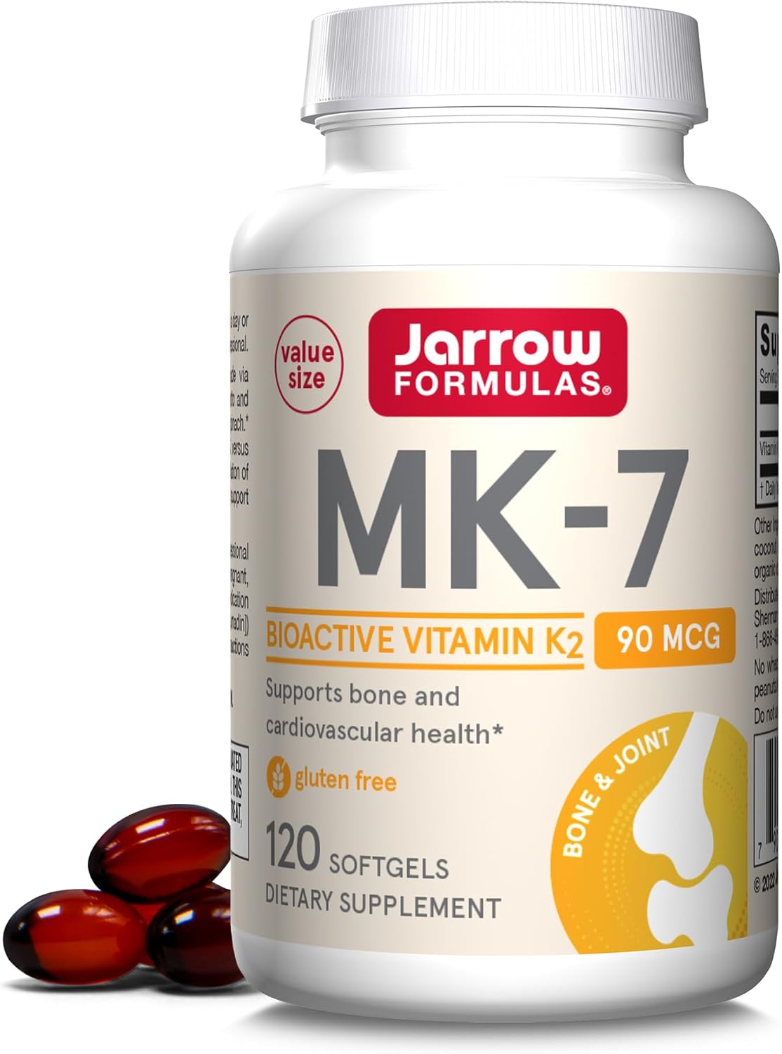 Jarrow Formulas MK-7 90 mcg Softgels - Vitamin K2 Supplement for Bone & Heart Health - 120 Servings - Gluten Free Formula