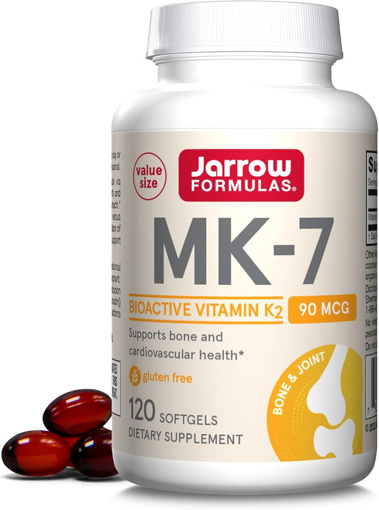 Jarrow Formulas MK-7 90 mcg Softgels - Vitamin K2 Supplement for Bone & Heart Health - 120 Servings - Gluten Free Formula