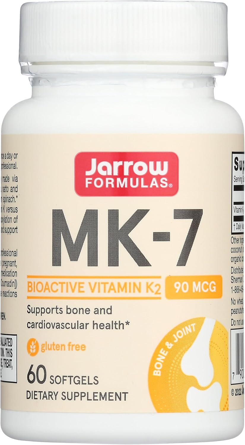 Jarrow Formulas MK-7 90 mcg Softgels - Vitamin K2 for Bone & Cardiovascular Health - Gluten Free Dietary Supplement