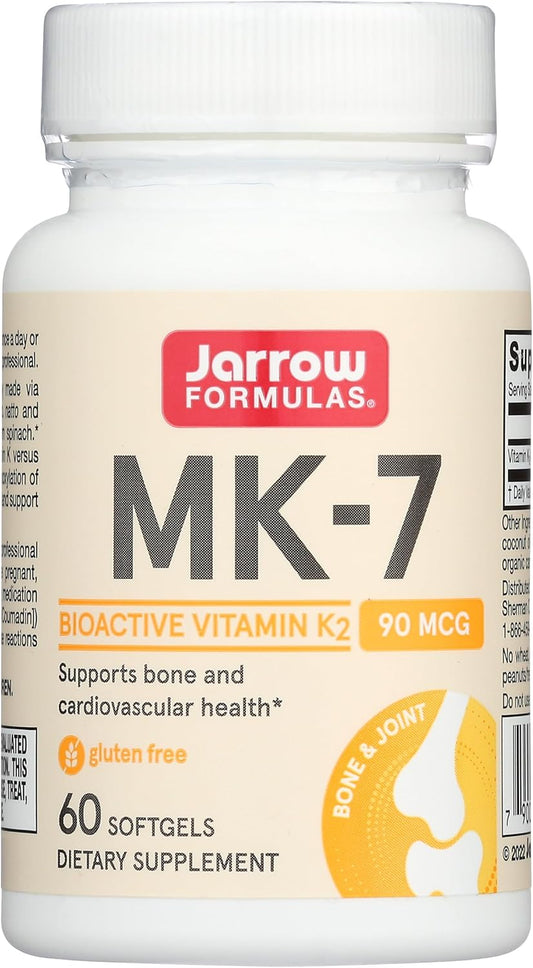 Jarrow Formulas MK-7 90 mcg Softgels - Vitamin K2 for Bone & Cardiovascular Health - Gluten Free Dietary Supplement