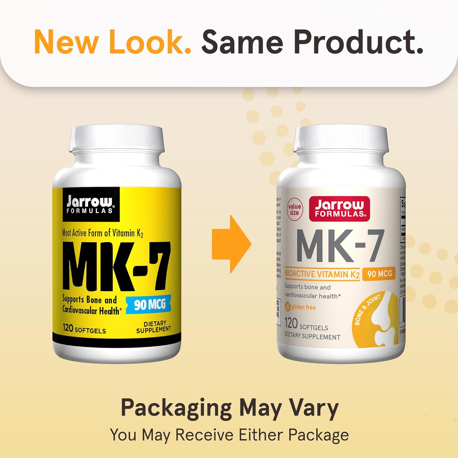 Jarrow Formulas MK-7 90 mcg Softgels - Vitamin K2 Supplement for Bone & Heart Health - 120 Servings - Gluten Free Formula
