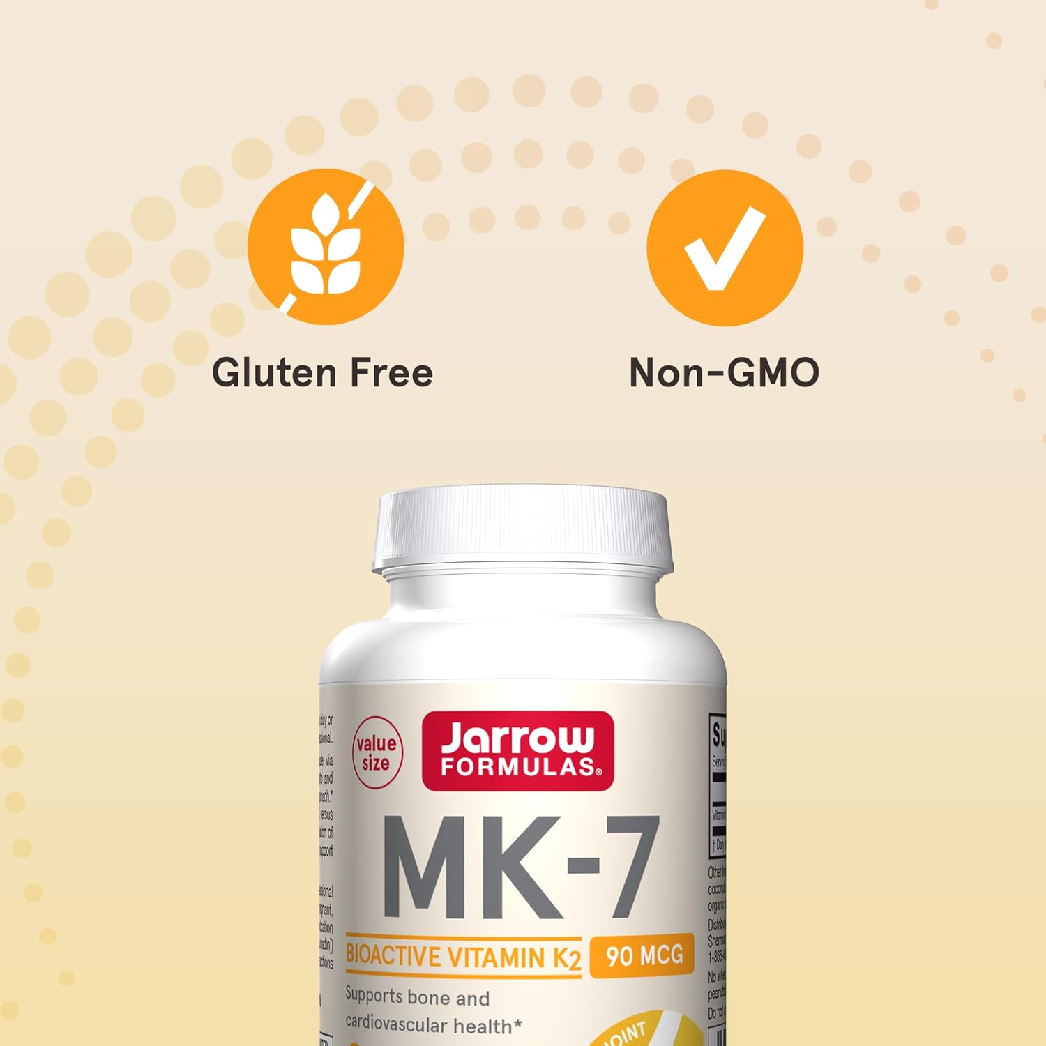 Jarrow Formulas MK-7 90 mcg Softgels - Vitamin K2 Supplement for Bone & Heart Health - 120 Servings - Gluten Free Formula