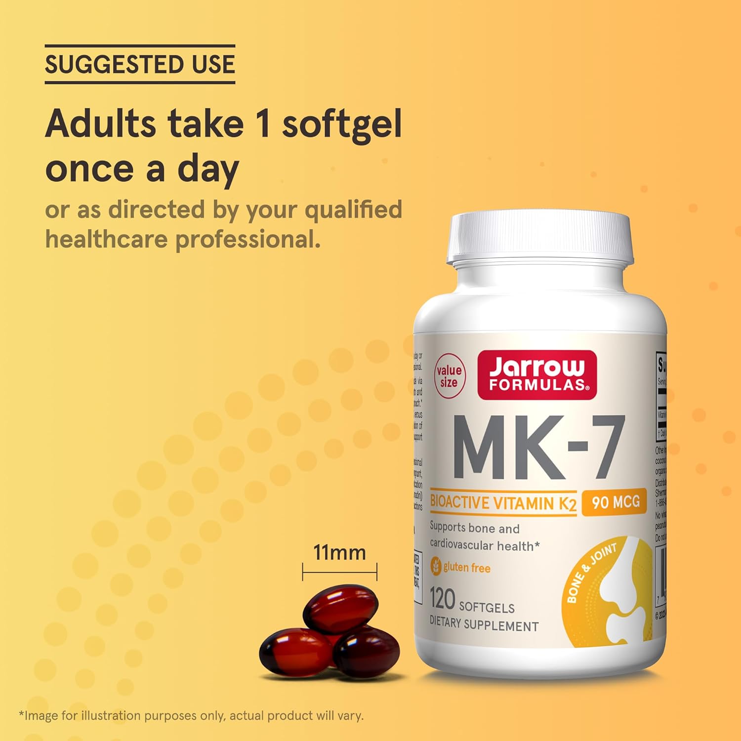 Jarrow Formulas MK-7 90 mcg Softgels - Vitamin K2 Supplement for Bone & Heart Health - 120 Servings - Gluten Free Formula