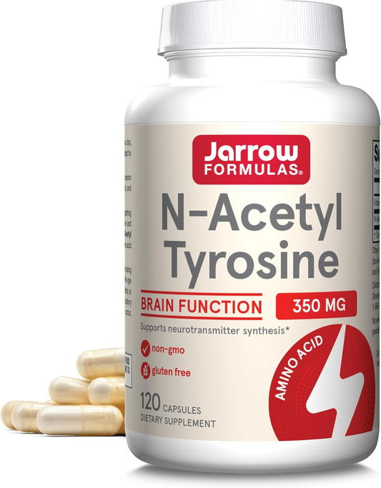 Jarrow Formulas N-Acetyl Tyrosine 350 mg Capsules with Vitamin B6 for Brain Support, 120 Day Supply