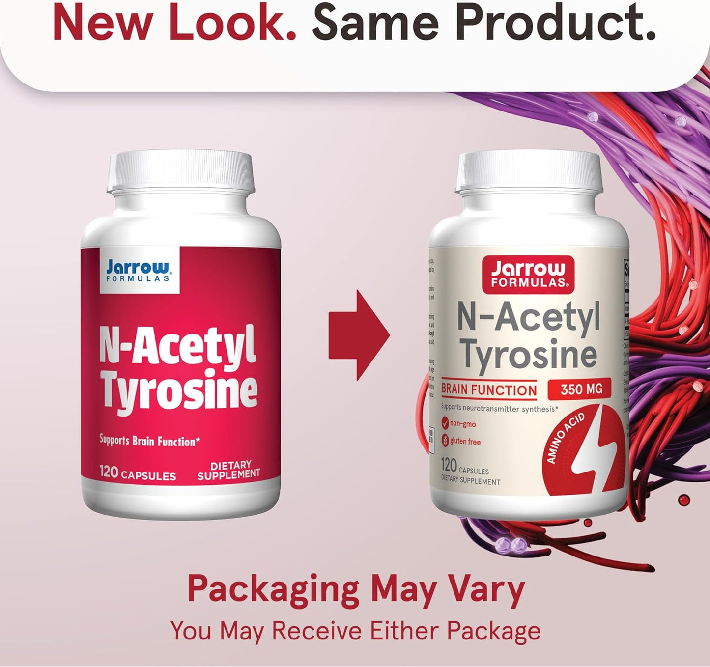 Jarrow Formulas N-Acetyl Tyrosine 350 mg Capsules with Vitamin B6 for Brain Support, 120 Day Supply