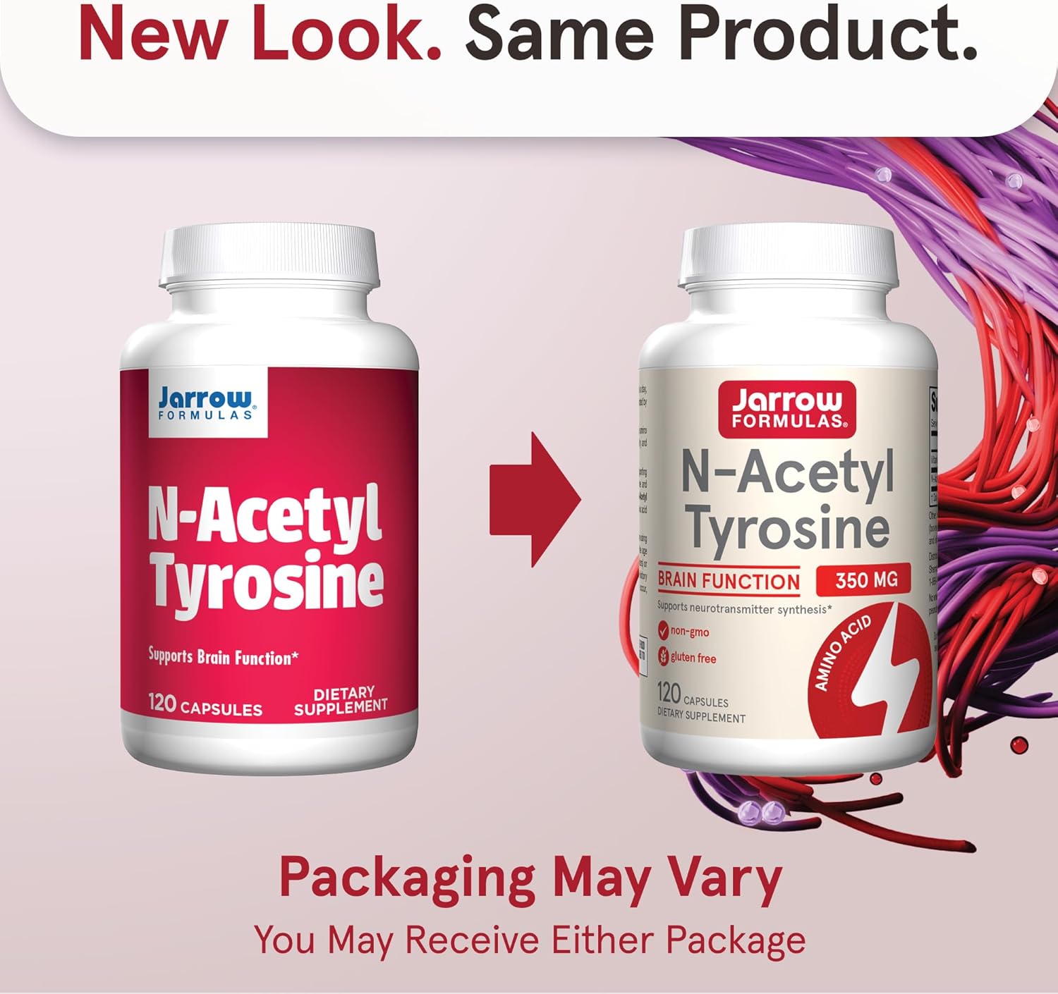 Jarrow Formulas N-Acetyl Tyrosine 350 mg Capsules with Vitamin B6 for Brain Support, 120 Day Supply