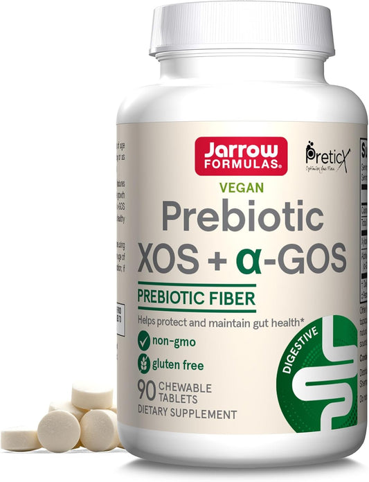 Jarrow Formulas Prebiotic XOS + GOS Chewable Fiber Tablets for Gut Health Support, 90 Count, 30 Day Supply