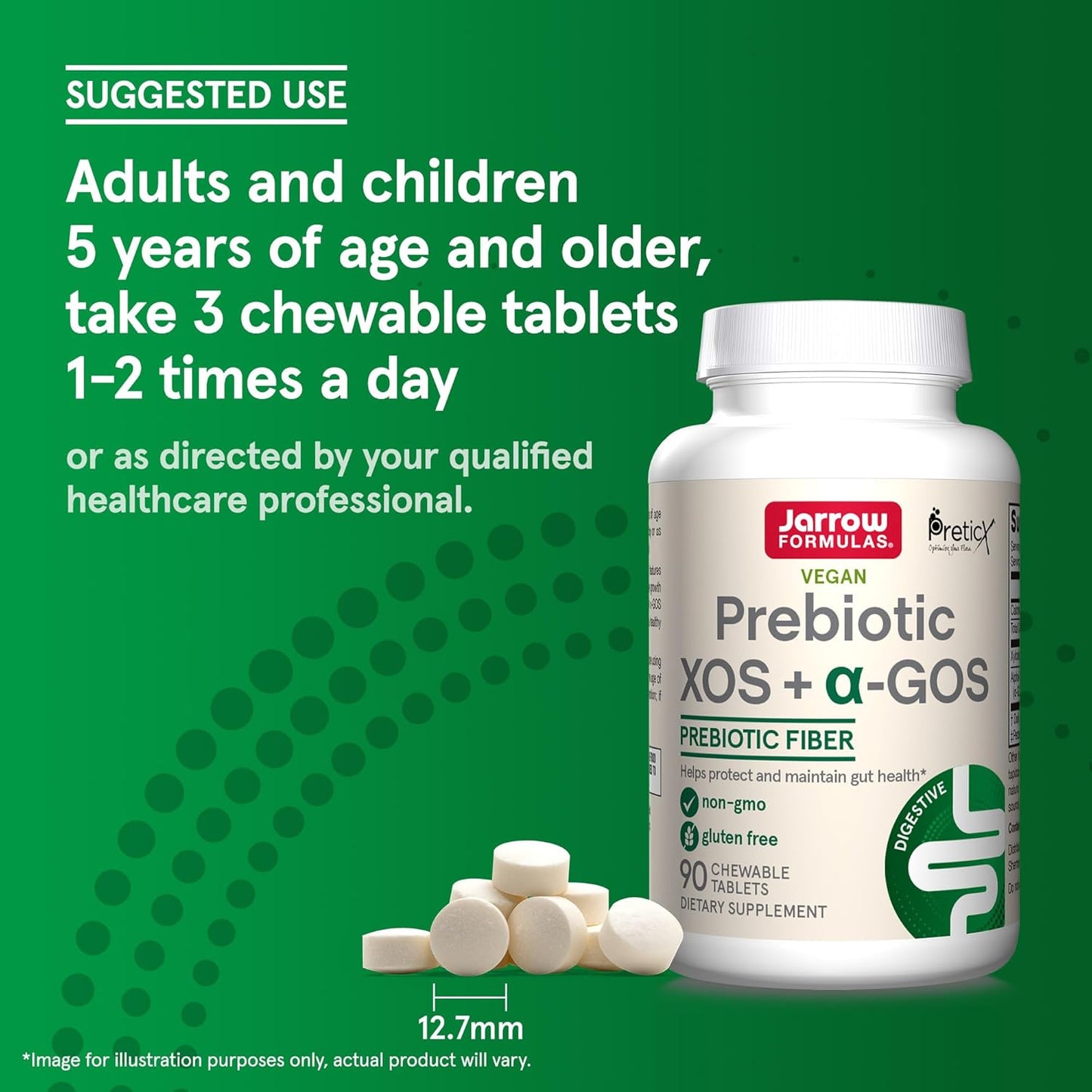 Jarrow Formulas Prebiotic XOS + GOS Chewable Fiber Tablets for Gut Health Support, 90 Count, 30 Day Supply