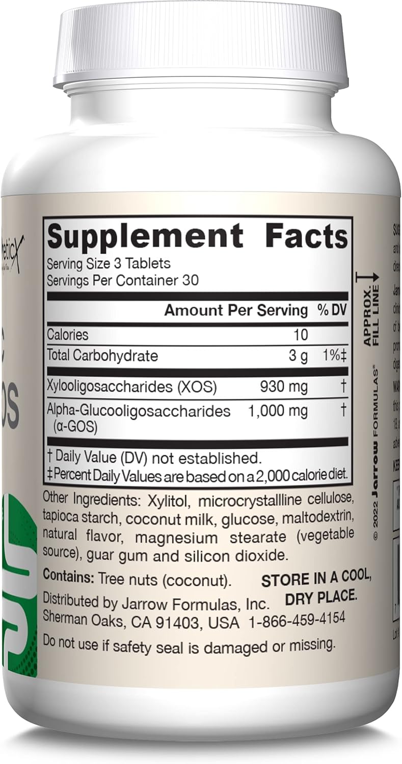 Jarrow Formulas Prebiotic XOS + GOS Chewable Fiber Tablets for Gut Health Support, 90 Count, 30 Day Supply