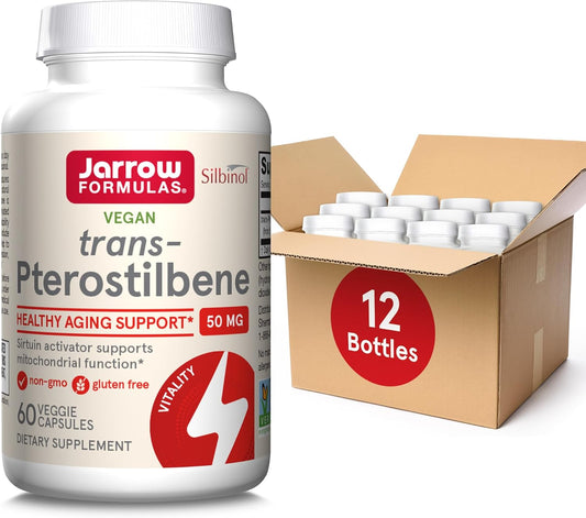 Jarrow Formulas Pterostilbene 50mg Capsules - Antioxidant Support for Healthy Aging - 60 Day Supply - Pack of 12