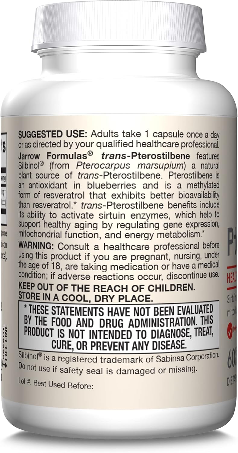 Jarrow Formulas Pterostilbene 50mg Capsules - Antioxidant Support for Healthy Aging - 60 Day Supply - Pack of 12