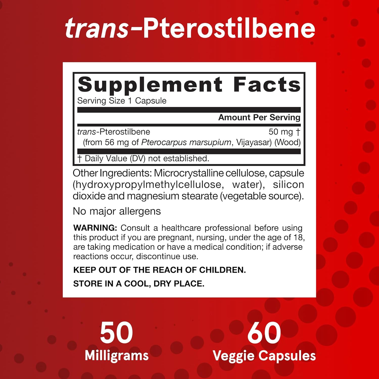 Jarrow Formulas Pterostilbene 50mg Capsules - Antioxidant Support for Healthy Aging - 60 Day Supply - Pack of 12