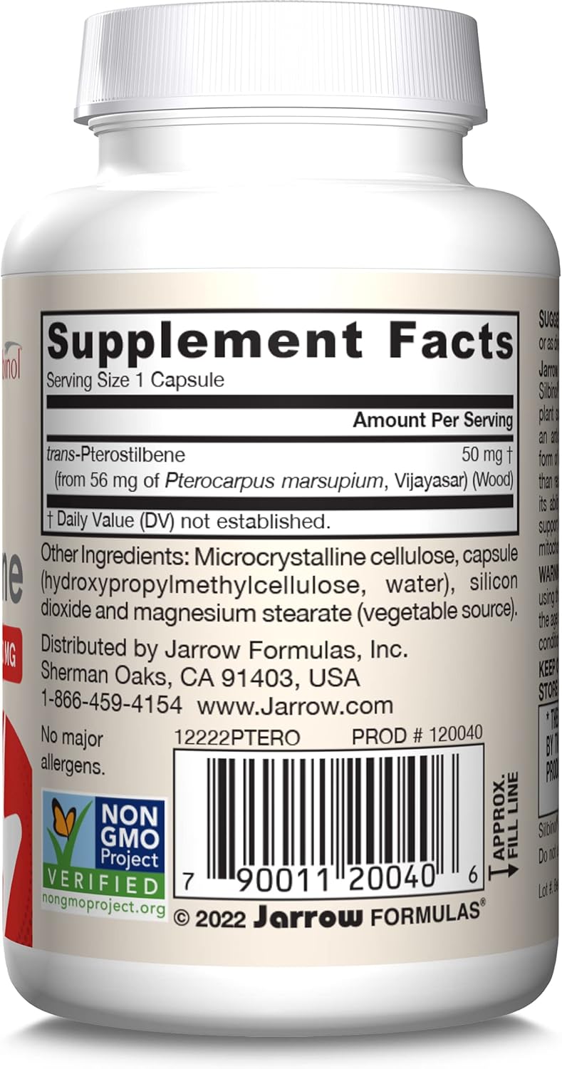 Jarrow Formulas Pterostilbene 50mg Capsules - Antioxidant Support for Healthy Aging - 60 Day Supply - Pack of 12