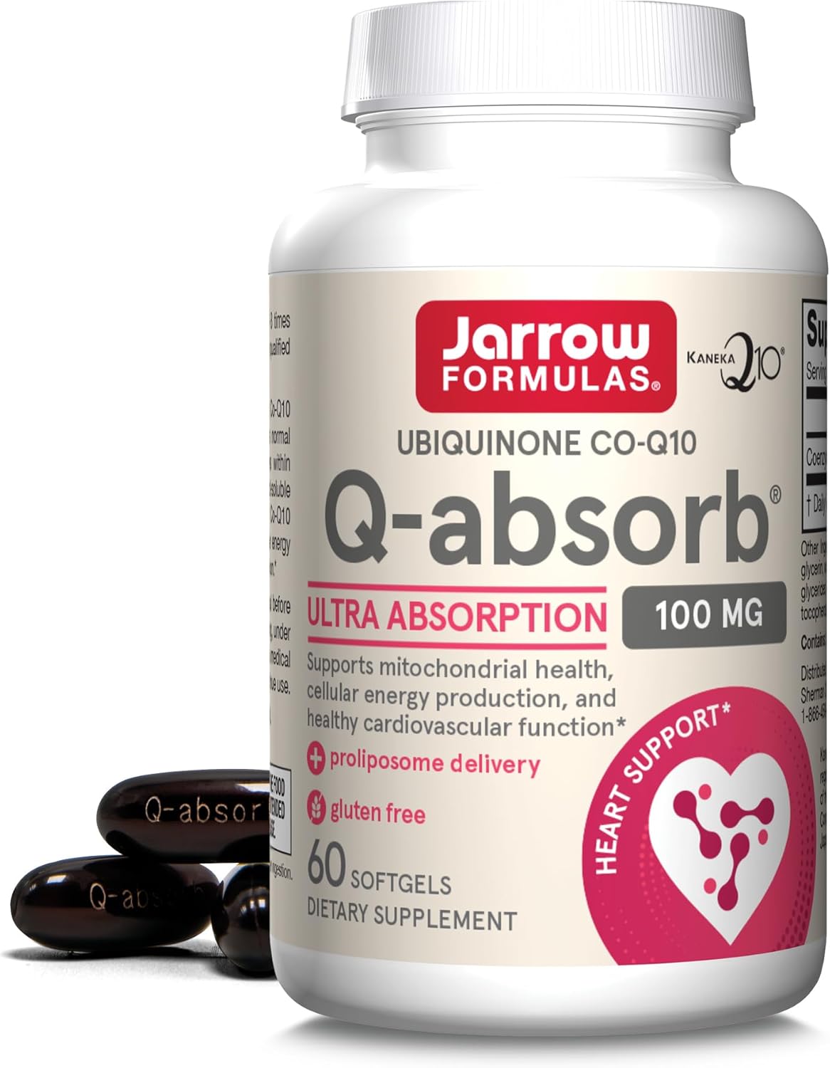 Jarrow Formulas Q-absorb CoQ10 100mg Softgels - Antioxidant Support for Cardiovascular Health - 60 Day Supply