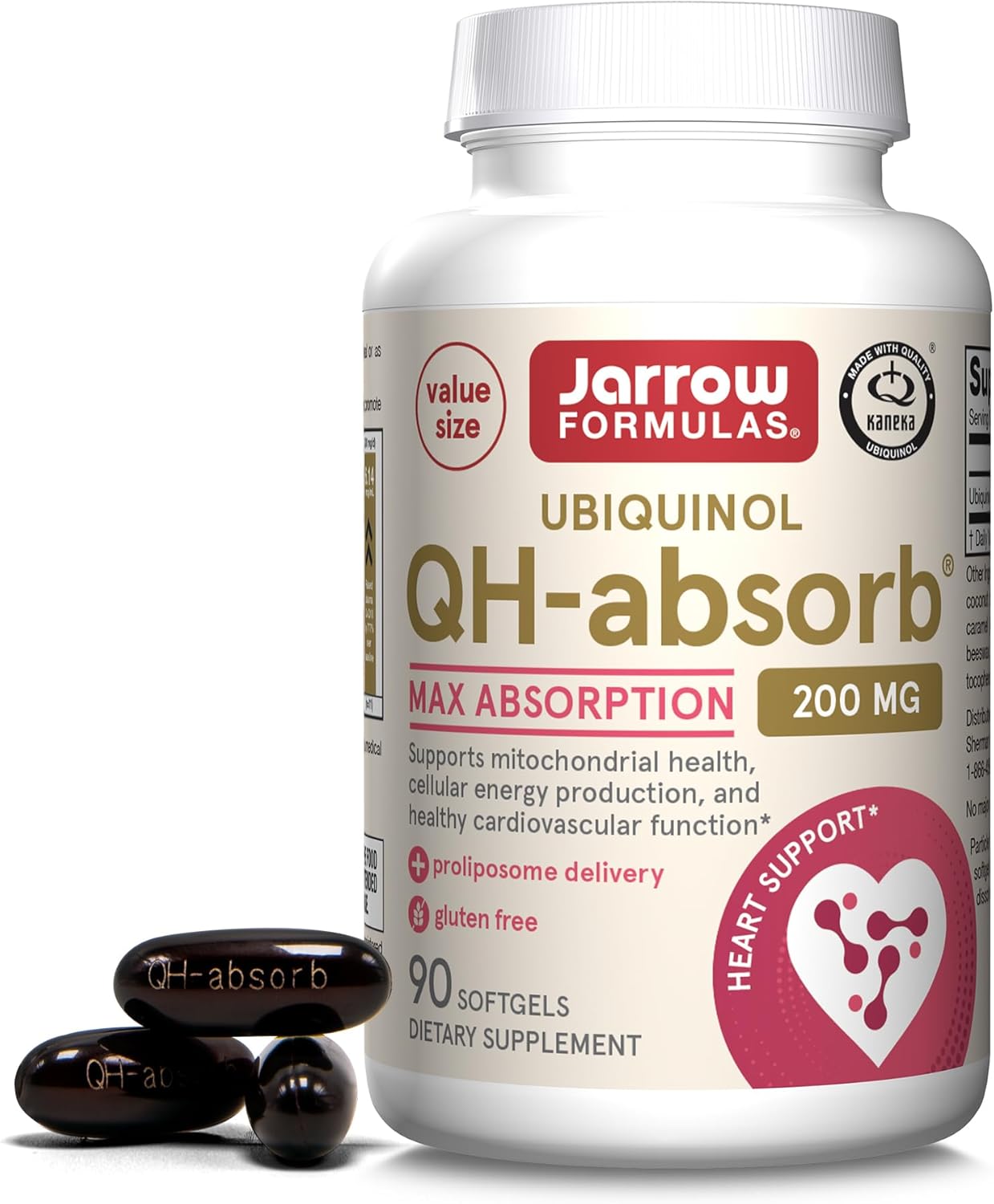 Jarrow Formulas QH-Absorb 200 mg Softgels - CoQ10 Antioxidant Supplement for Energy & Heart Health - 90 Count