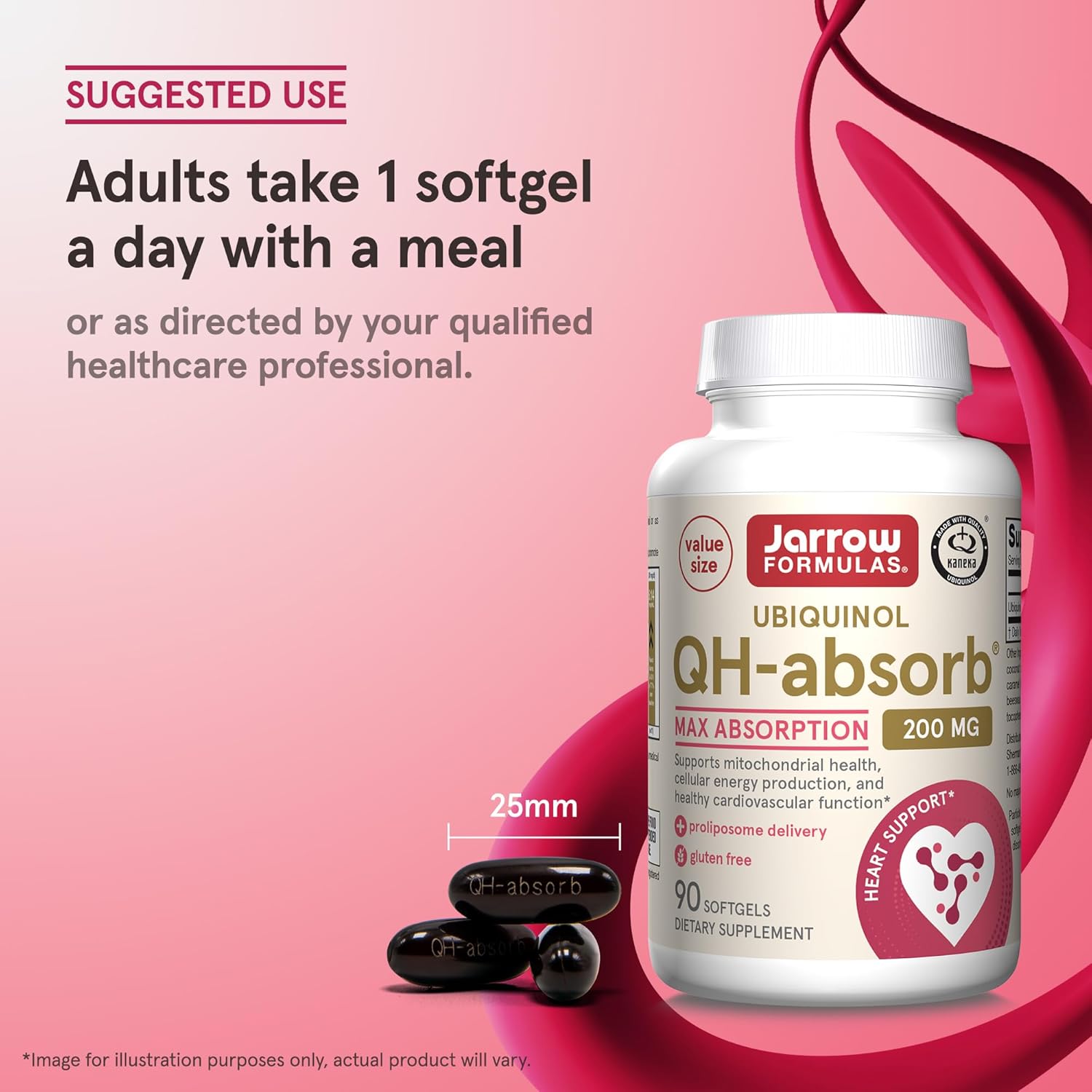 Jarrow Formulas QH-Absorb 200 mg Softgels - CoQ10 Antioxidant Supplement for Energy & Heart Health - 90 Count