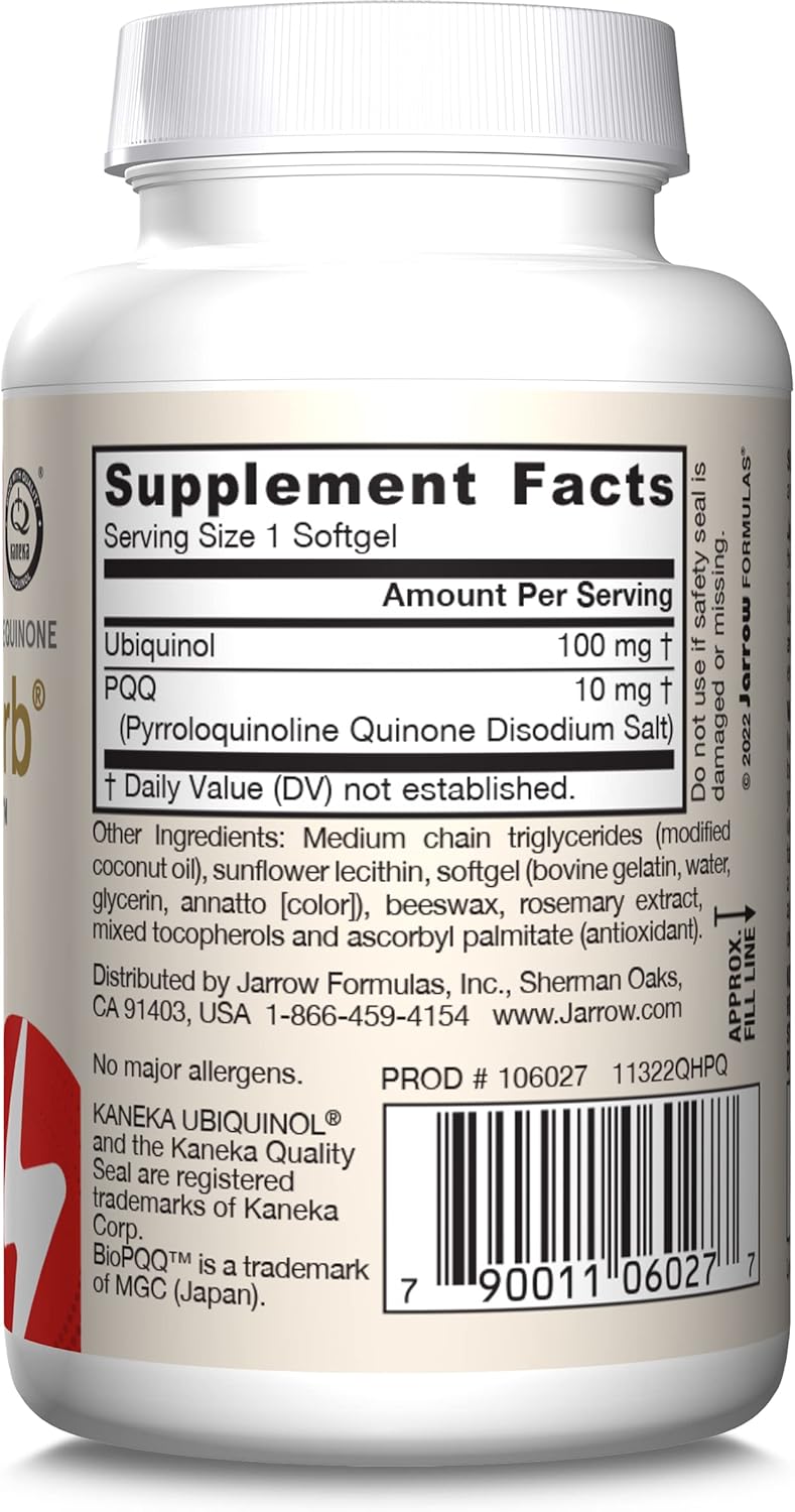 Jarrow Formulas QH-Absorb + PQQ Softgels - Antioxidant Support for Cellular Energy and Cardiovascular Health - 30 Day Supply