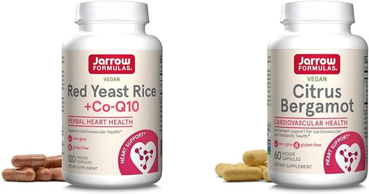 Jarrow Formulas Red Yeast Rice and Co-Q10 Capsules for Heart Health - 1200mg & 100mg - 120 Veggie Caps - Vegan with Citrus Bergamot 500mg - 60 Servings