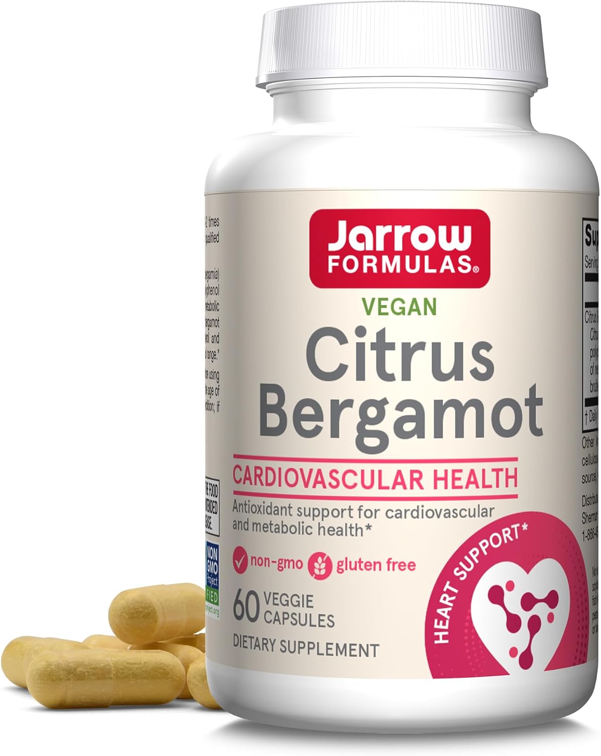 Jarrow Formulas Red Yeast Rice and Co-Q10 Capsules for Heart Health - 1200mg & 100mg - 120 Veggie Caps - Vegan with Citrus Bergamot 500mg - 60 Servings