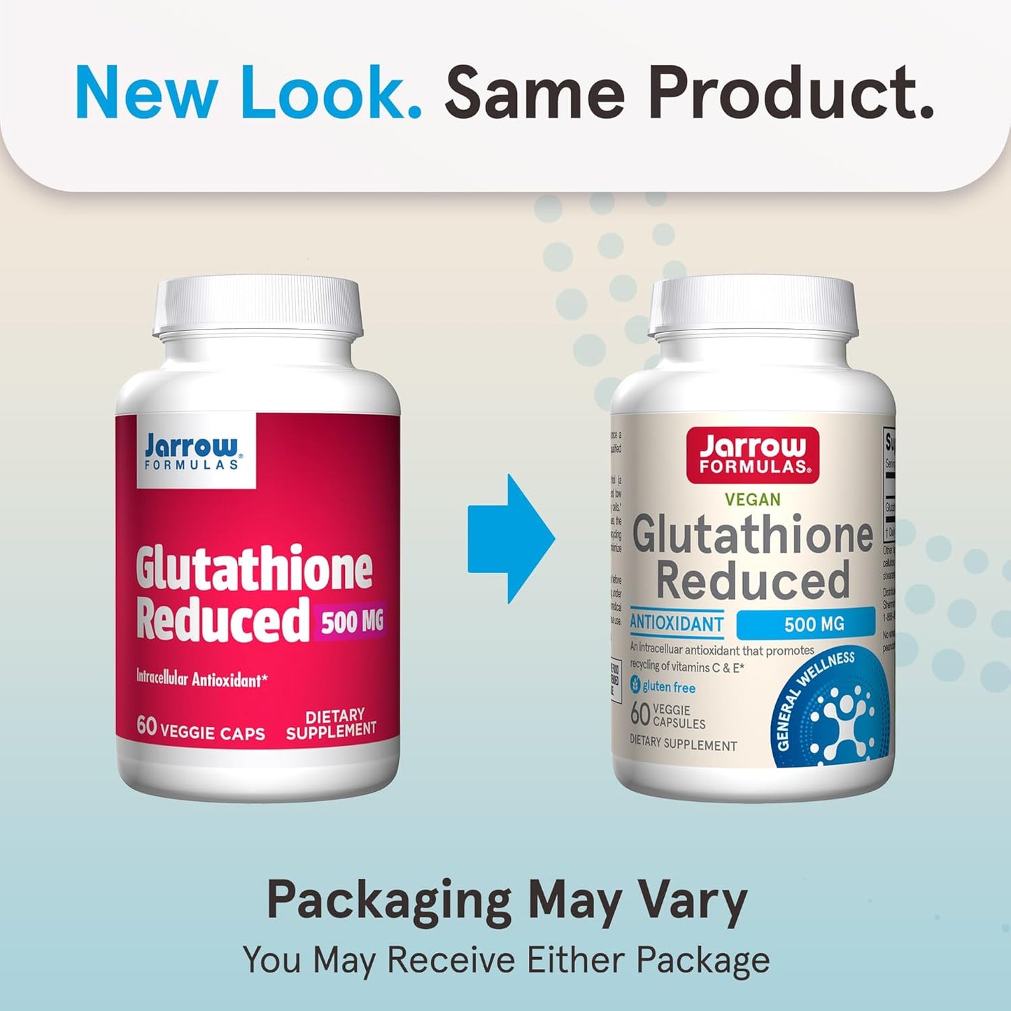 Jarrow Formulas Reduced Glutathione 500mg Capsules - Antioxidant Support for Vitamins C & E - Non-GMO, Gluten Free, Vegan - 60ct x 12 Pack