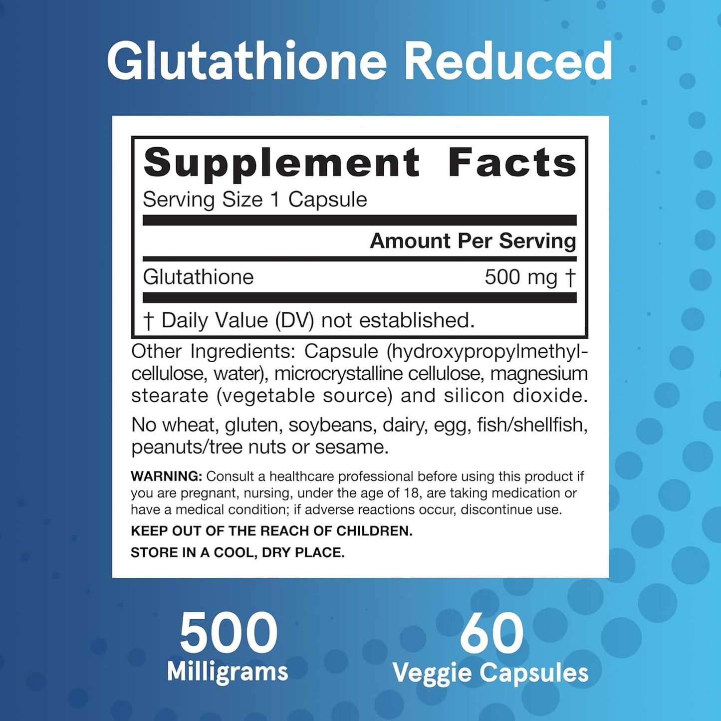 Jarrow Formulas Reduced Glutathione 500mg Capsules - Antioxidant Support for Vitamins C & E - Non-GMO, Gluten Free, Vegan - 60ct x 12 Pack