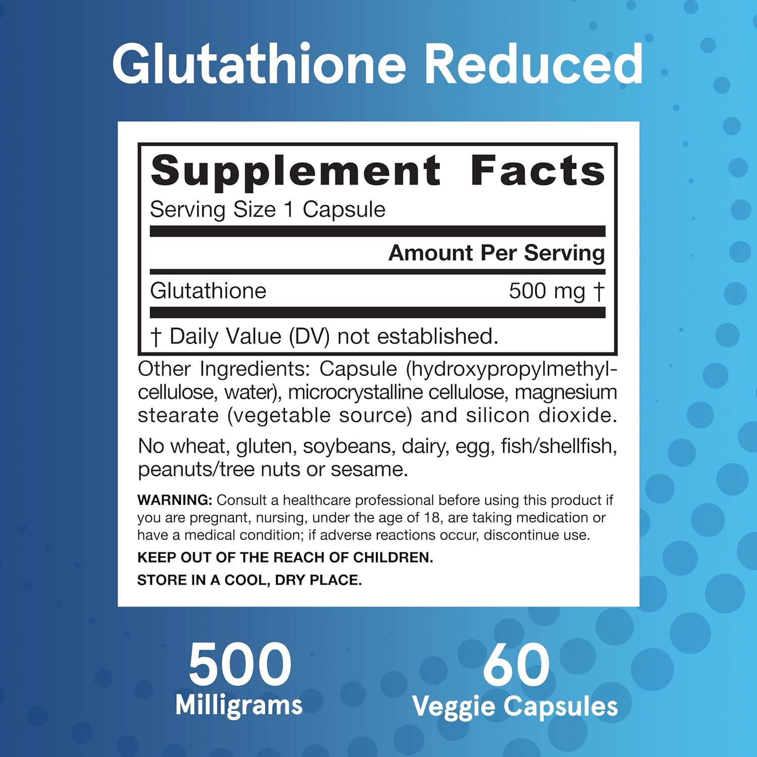 Jarrow Formulas Reduced Glutathione 500mg Capsules - Antioxidant Support for Vitamins C & E - Non-GMO, Gluten Free, Vegan - 60ct x 12 Pack