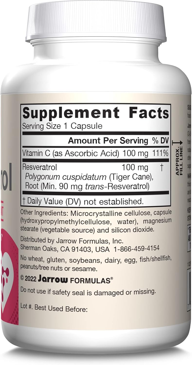Jarrow Formulas Resveratrol 100 mg Capsules for Cardiovascular Health - 120 Day Supply