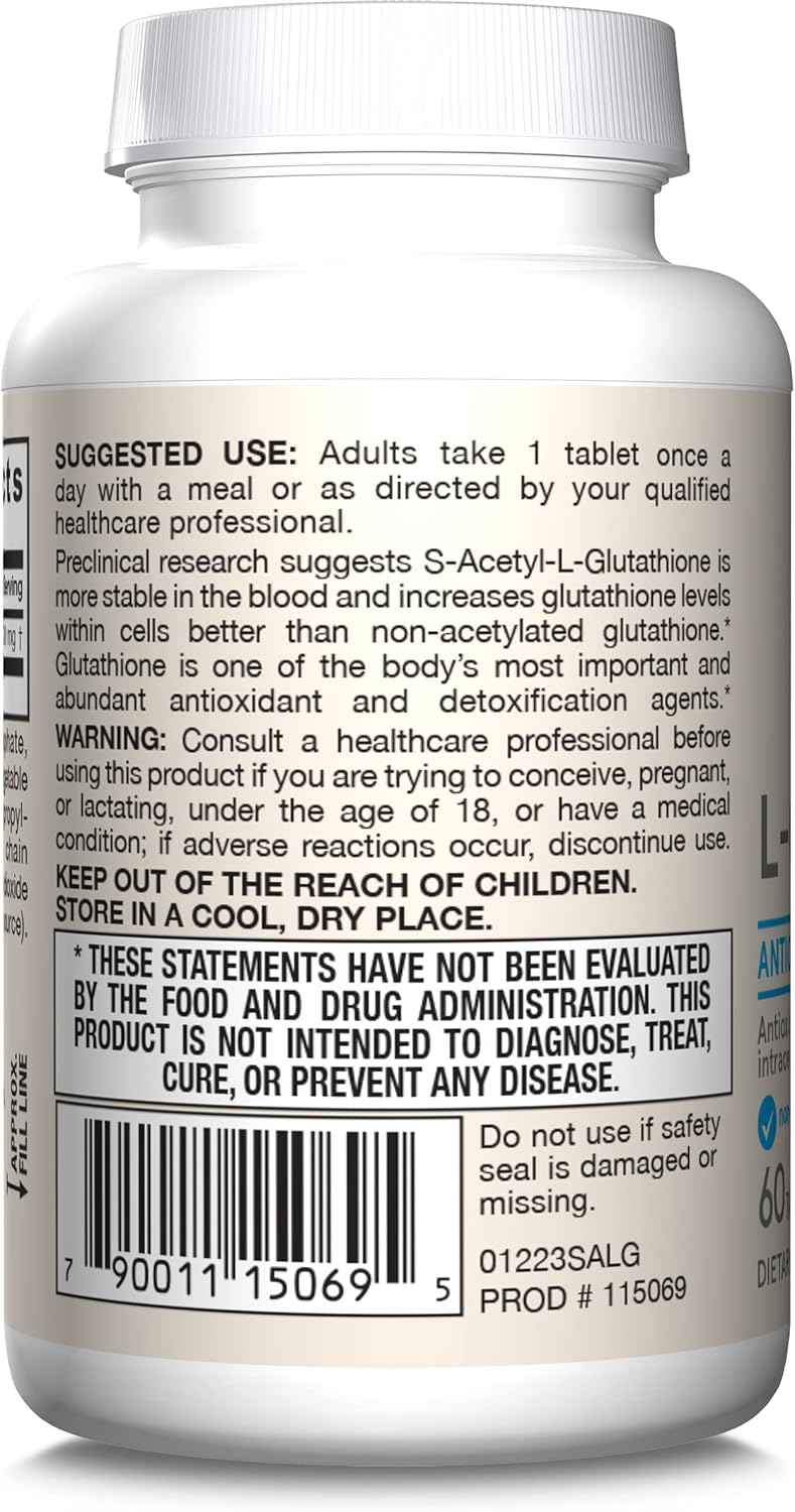 Jarrow Formulas S-Acetyl L-Glutathione Tablets - 100mg - 60 Count - Antioxidant Support & Detox - Non-GMO - Gluten Free