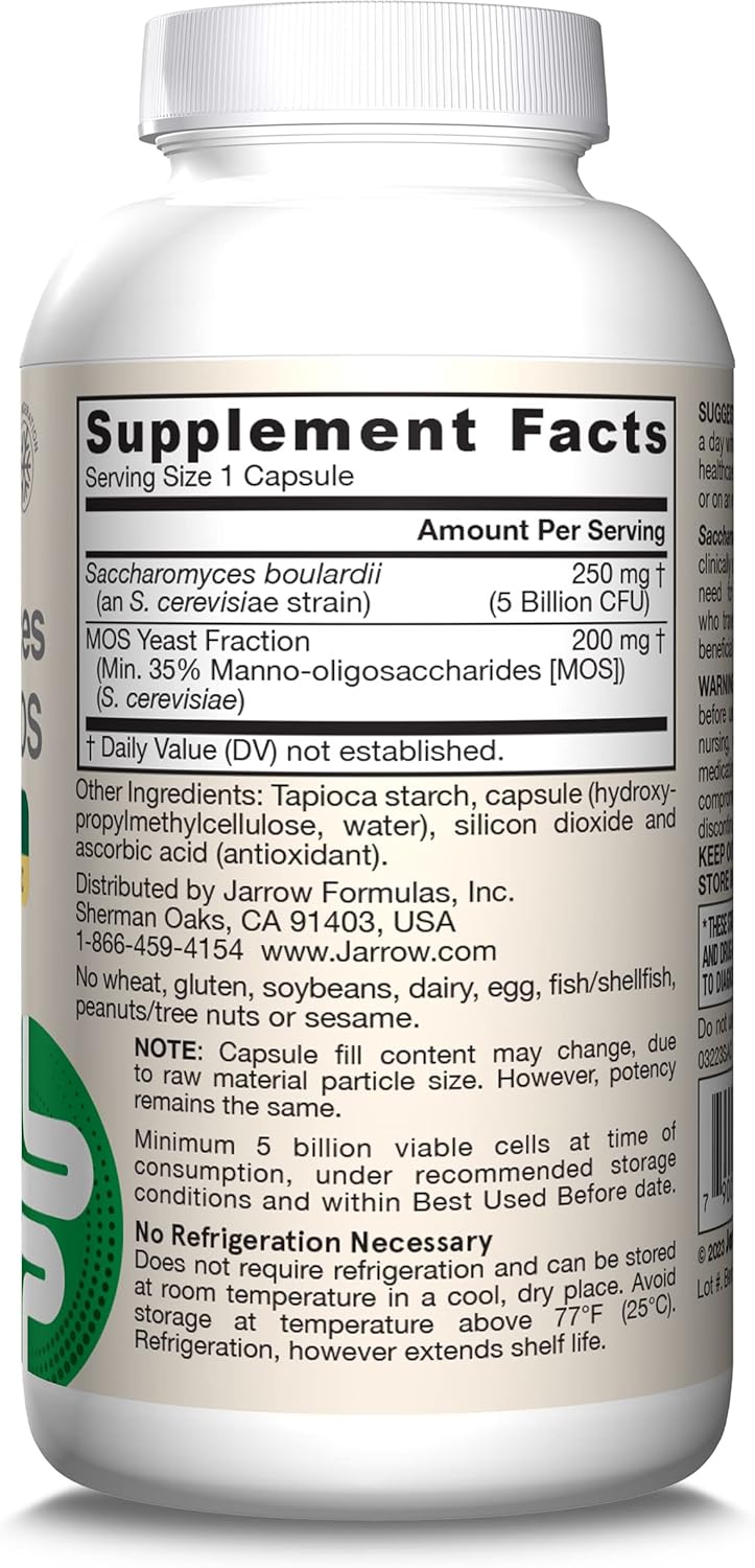 Jarrow Formulas Saccharomyces Boulardii Probiotics + MOS 5 Billion CFU - Intestinal Health Support, Gut Health Supplement, 90 Veggie Caps, Pack of 12