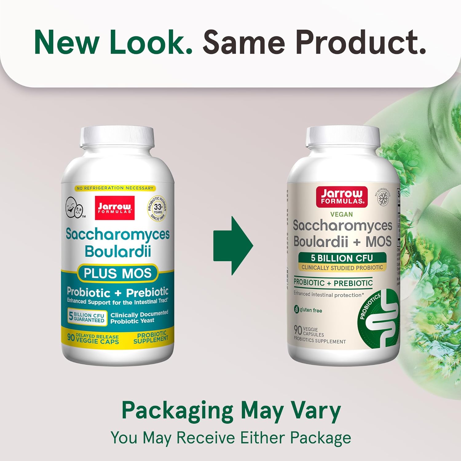 Jarrow Formulas Saccharomyces Boulardii Probiotics + MOS 5 Billion CFU - Intestinal Health Support, Gut Health Supplement, 90 Veggie Caps, Pack of 12