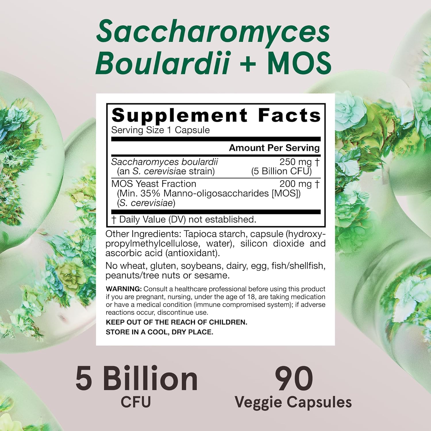 Jarrow Formulas Saccharomyces Boulardii Probiotics + MOS 5 Billion CFU - Intestinal Health Support, Gut Health Supplement, 90 Veggie Caps, Pack of 12