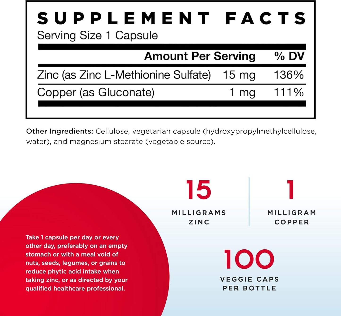 Jarrow Formulas Zinc Balance 15mg with Copper - 200 Veggie Capsules for Immune Support