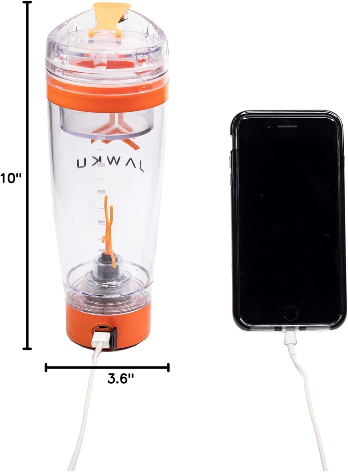 JAWKU Power Shaker Bottle with 11,000 RPM Mixer, Built-In Charger, and Dry Storage Container - 600ml BPA Free