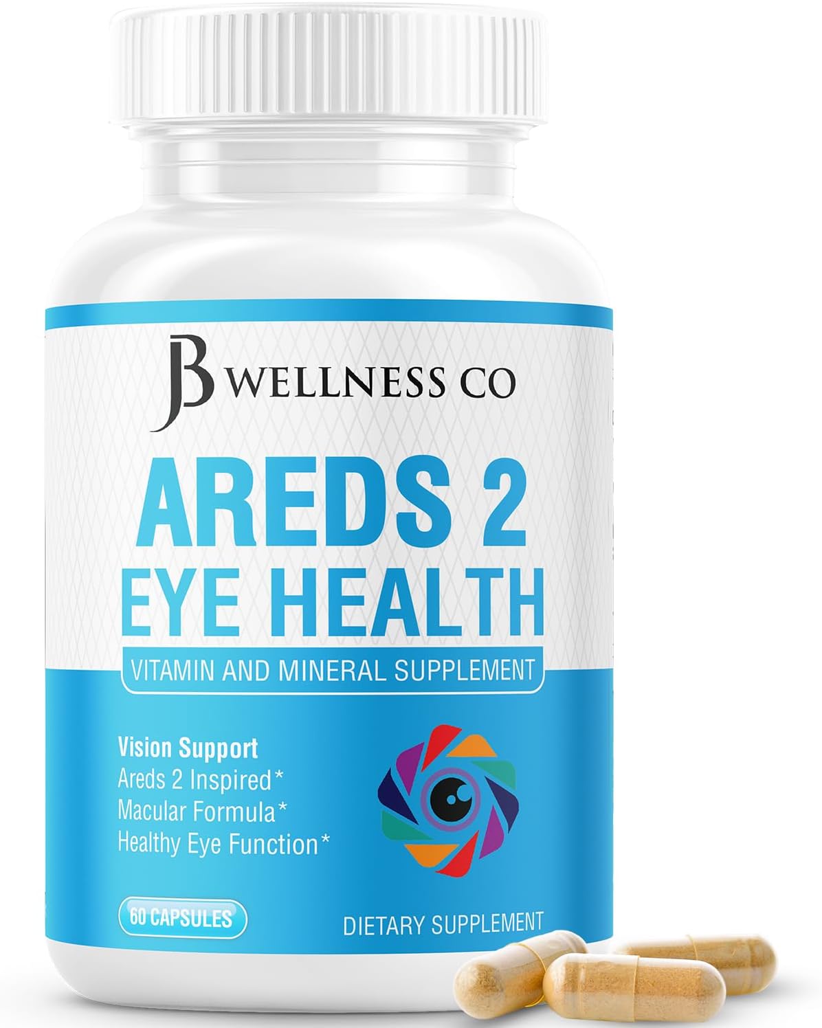 JB Wellness Co AREDS 2 Eye Vitamin & Mineral Supplement with Lutein, Vitamin C, Zeaxanthin, Zinc - 60 Count