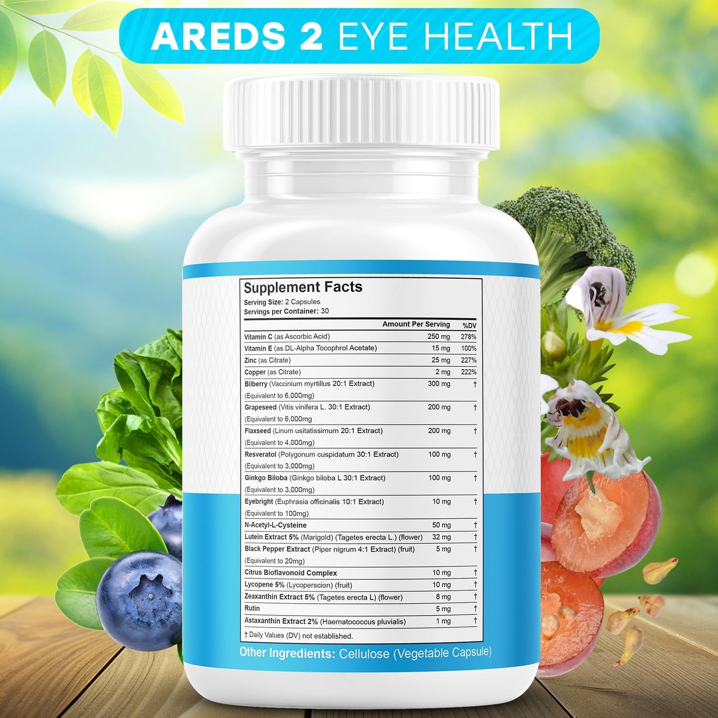 JB Wellness Co AREDS 2 Eye Vitamin & Mineral Supplement with Lutein, Vitamin C, Zeaxanthin, Zinc - 60 Count