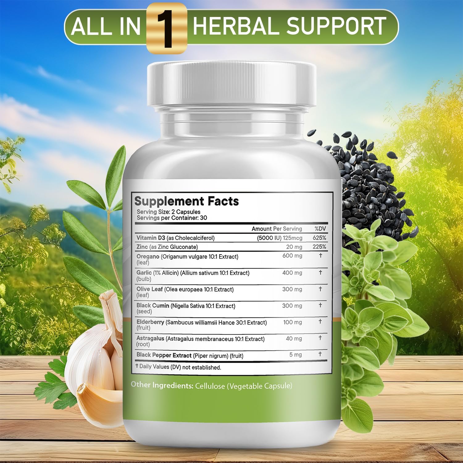 JB Wellness Co Immune Support & Digestive Health Supplement - Oregano Oil, Garlic Extract, Olive Leaf, Astragalus - 60 Count for Men and Women