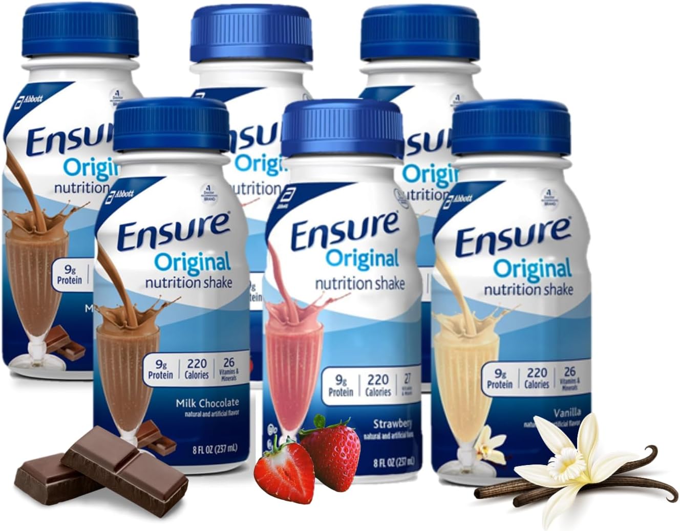 JÁCLER Ensure Variety Pack - Milk Chocolate, Vanilla, Strawberry - 6 Pack, Nutrient-Rich Formula with Essential Vitamins and Minerals
