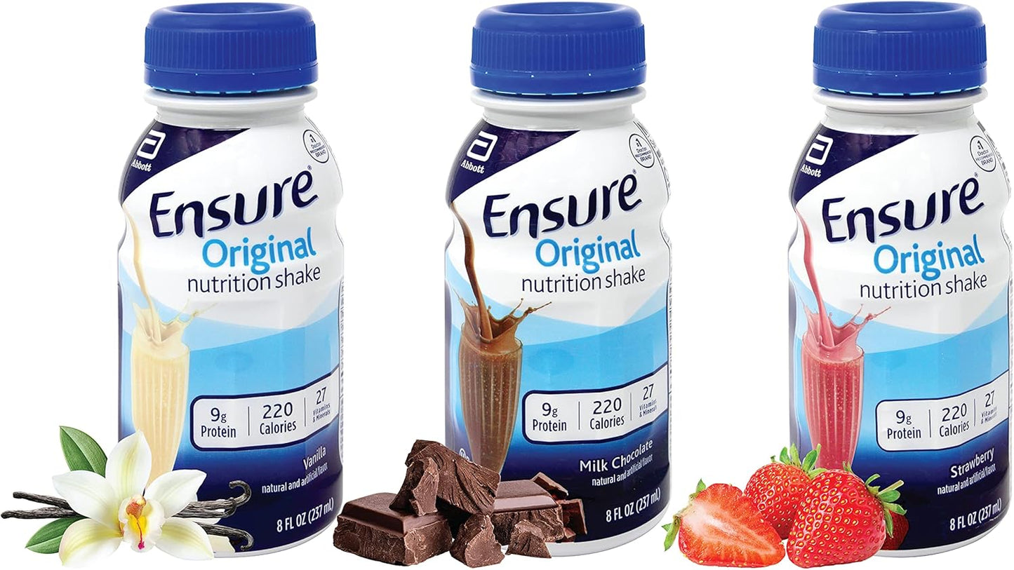 JÁCLER Ensure Variety Pack - Milk Chocolate, Vanilla, Strawberry - 6 Pack, Nutrient-Rich Formula with Essential Vitamins and Minerals