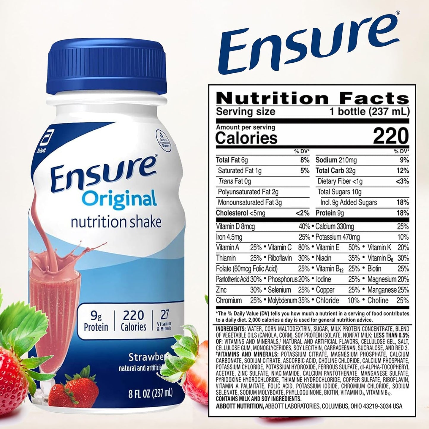 JÁCLER Ensure Variety Pack - Milk Chocolate, Vanilla, Strawberry - 6 Pack, Nutrient-Rich Formula with Essential Vitamins and Minerals