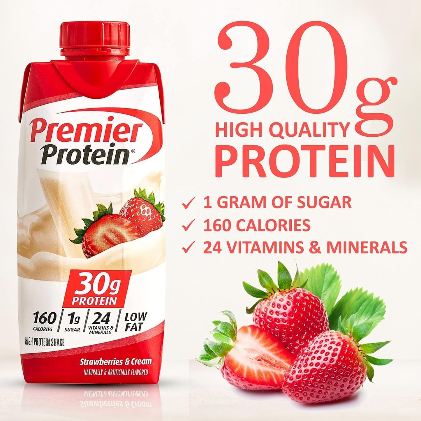 JÁCLER Premier Protein High Protein Shakes Variety Pack - 10pk Sampler with Strawberry, Vanilla, Cafe Latte, Caramel, and Chocolate Flavors - 11 Fl. Oz Each