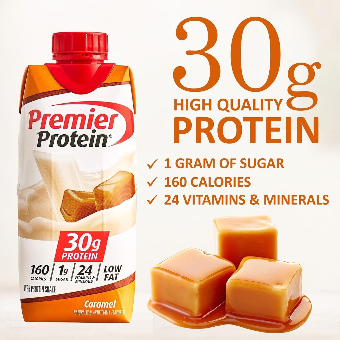 JÁCLER Premier Protein Shakes Variety Sampler Pack - High Protein - 10pk - 11 Fl. Oz Each - Strawberry, Vanilla, Cafe Latte, Caramel, Chocolate - 2 of Each Flavor