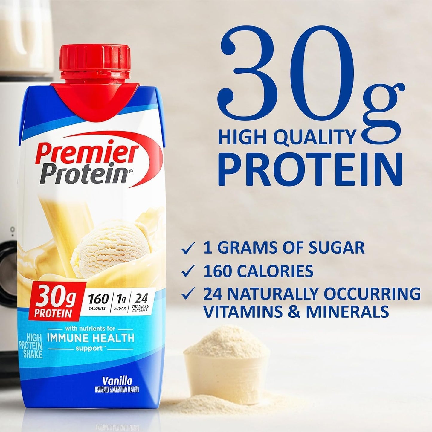 JÁCLER Premier Protein Shakes Variety Sampler Pack - High Protein - 10pk - 11 Fl. Oz Each - Strawberry, Vanilla, Cafe Latte, Caramel, Chocolate - 2 of Each Flavor