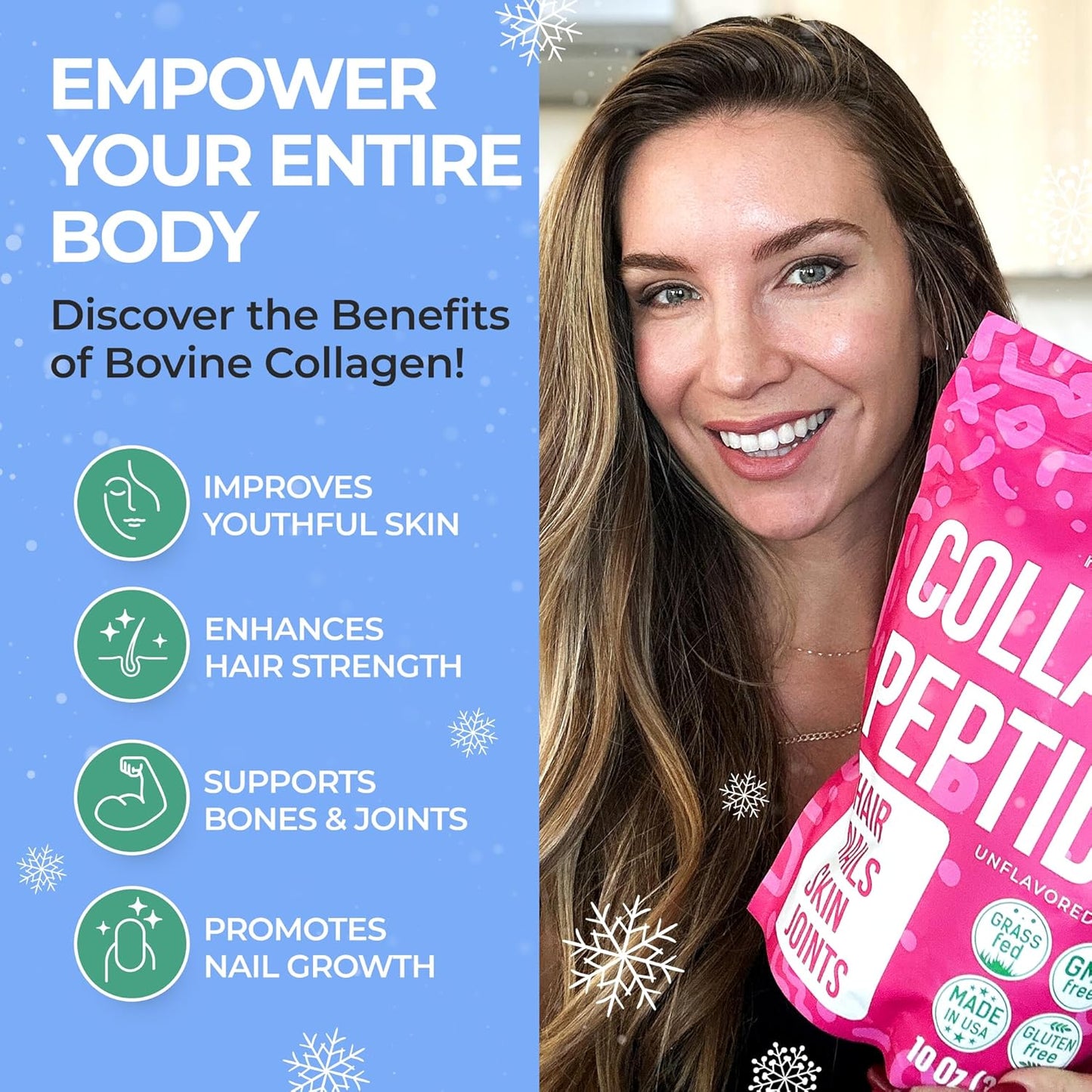 JERVAMNI Collagen Peptides Powder - Women's Hydrolyzed Supplement for Hair, Skin & Joints - Non-GMO, Grass-Fed, Gluten-Free - Unflavored, Easy to Mix - 10.58 Oz