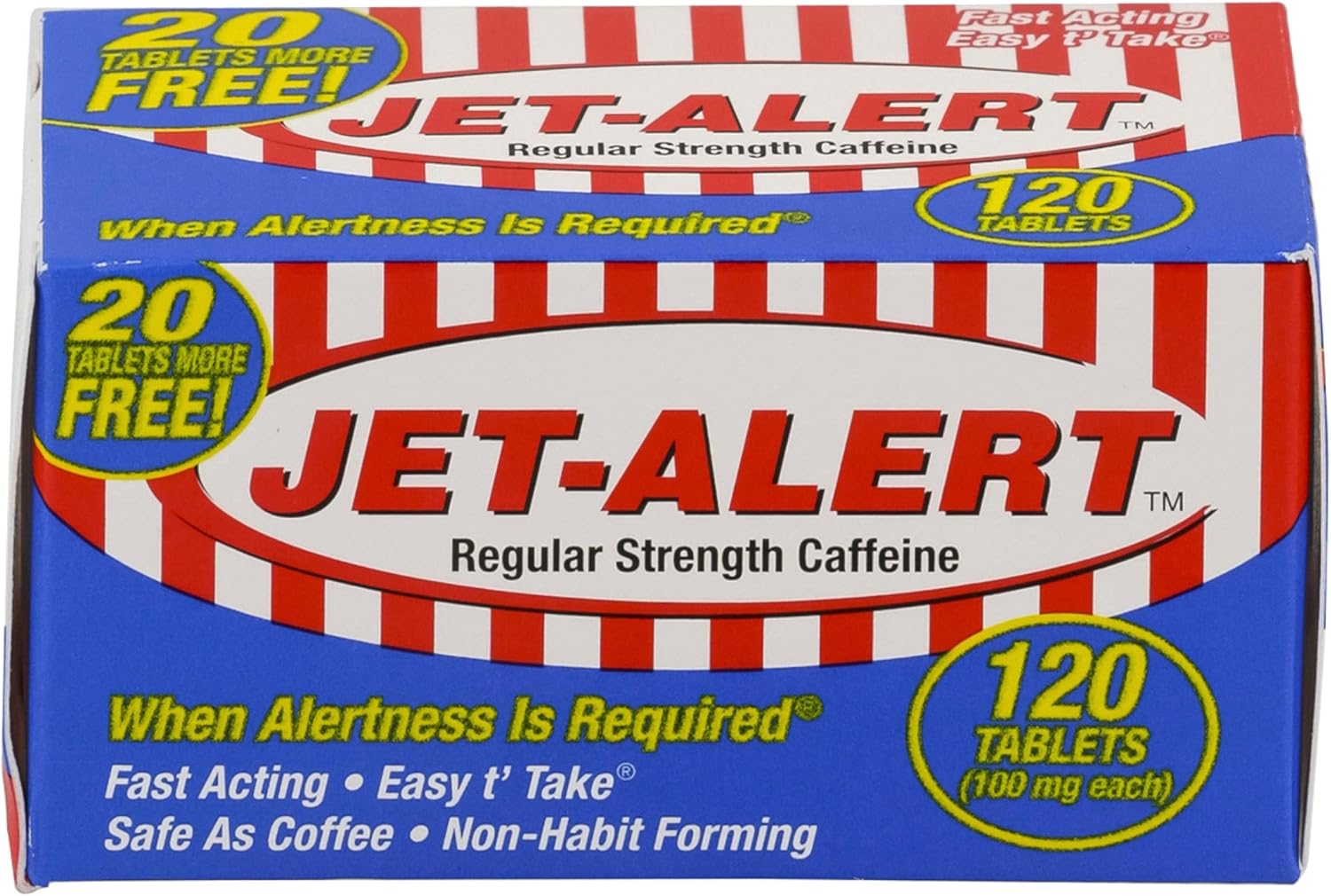 Jet-Alert 100 MG Caffeine Tablets 120 Count - 4 Pack for Energy Boost