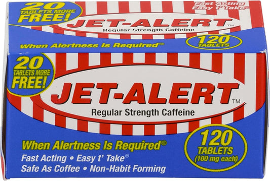 Jet-Alert 100 MG Caffeine Tablets 120 Count - 4 Pack for Energy Boost