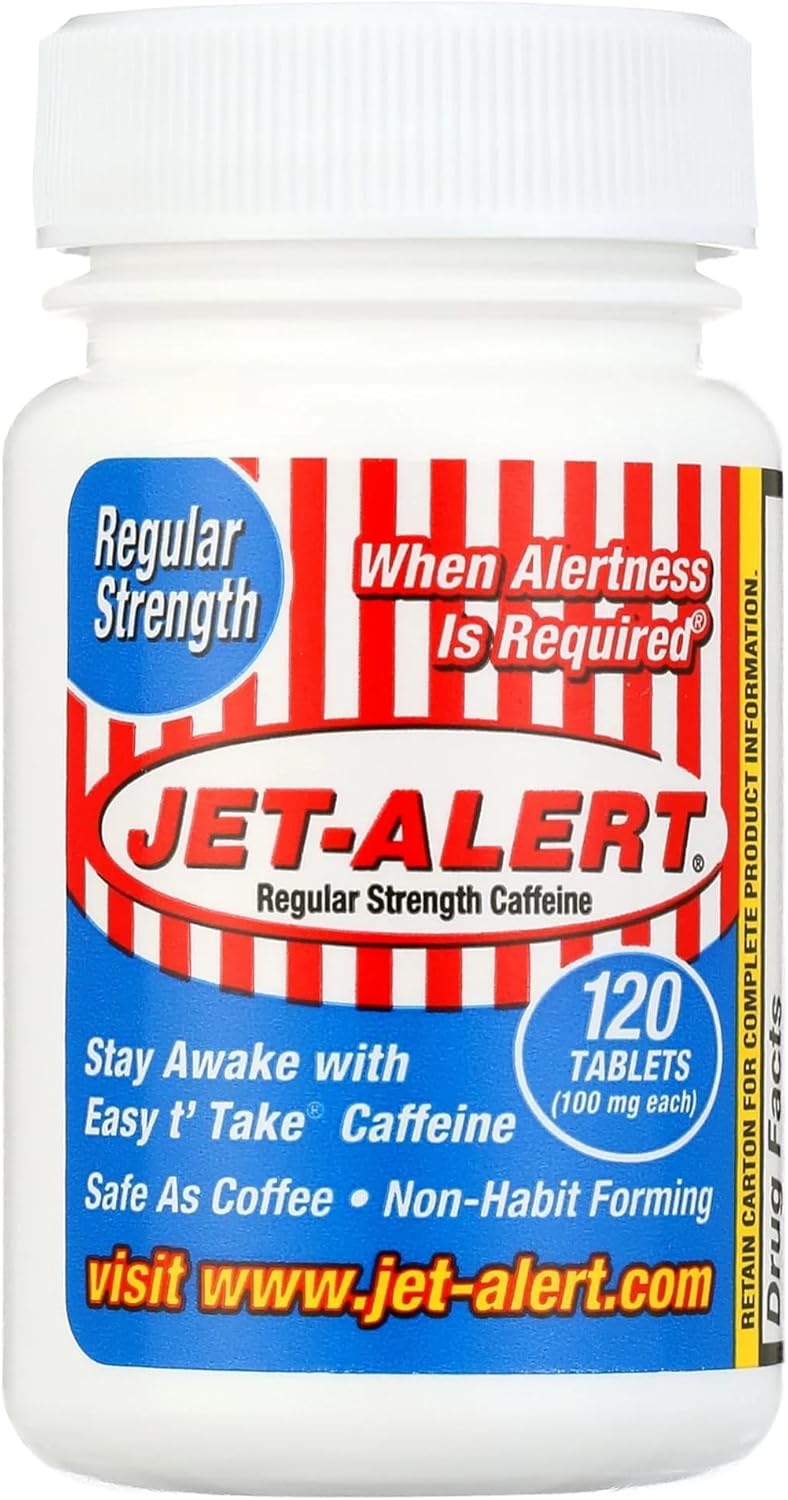 Jet-Alert 100 MG Caffeine Tablets 120 Count - 4 Pack for Energy Boost