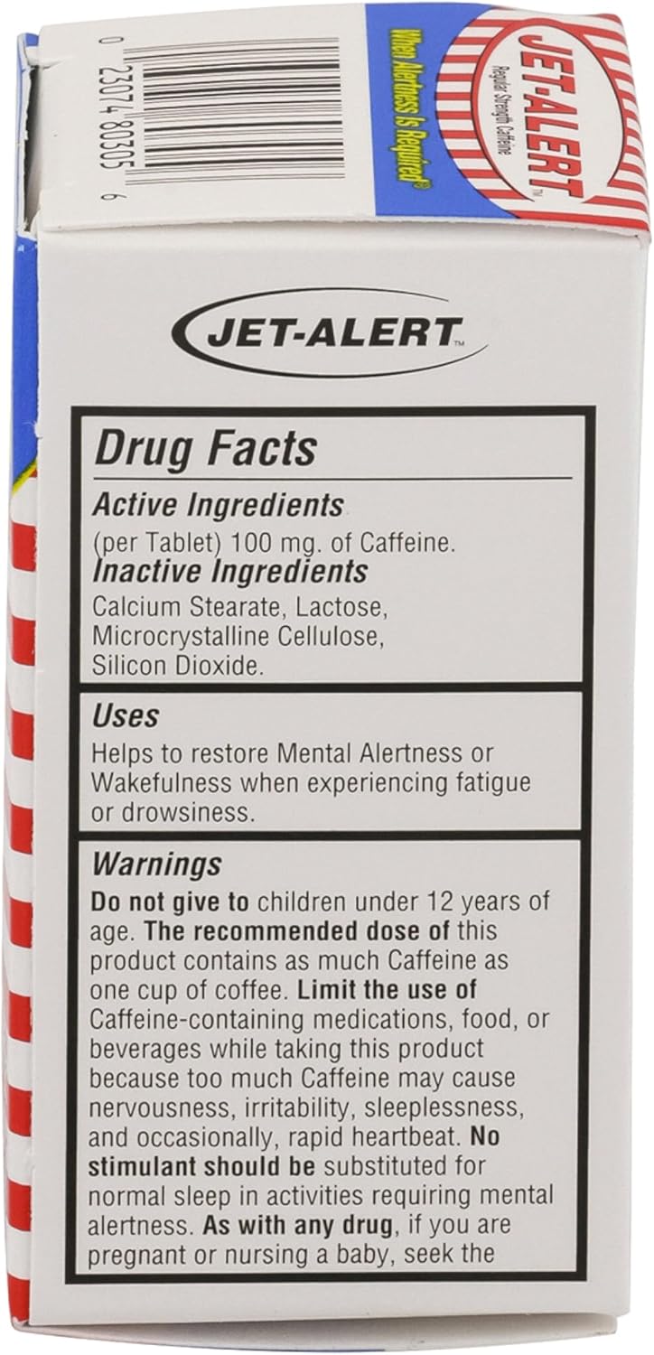 Jet-Alert 100 MG Caffeine Tablets 120 Count - 4 Pack for Energy Boost