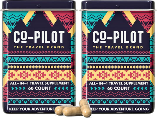 Jet Lag Prevention & Immune Boosting Supplement Bundle - 2 Pack | Travel Multivitamin for Energy & Digestive Health | Vegan | 120 Count